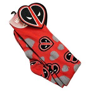 MARVEL DEADPOOL Accessories Women's 3D Red Silver Hearts Ladies Knee high Socks